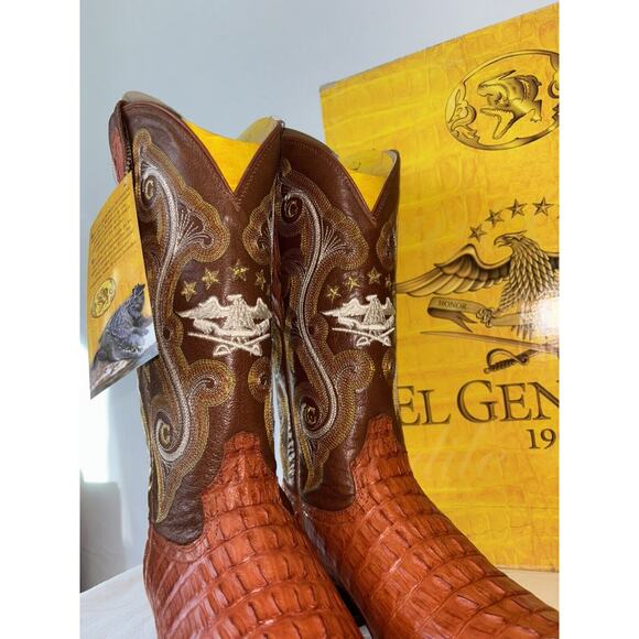 El General Cowboy Boots Exotic Leather Brown/red Croc Back Mens Sz 6 main image 10